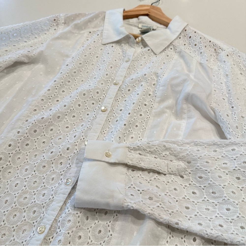 Sundance White Cotton Eyelit Long Sleeve Top Size Large - Picture 8 of 8